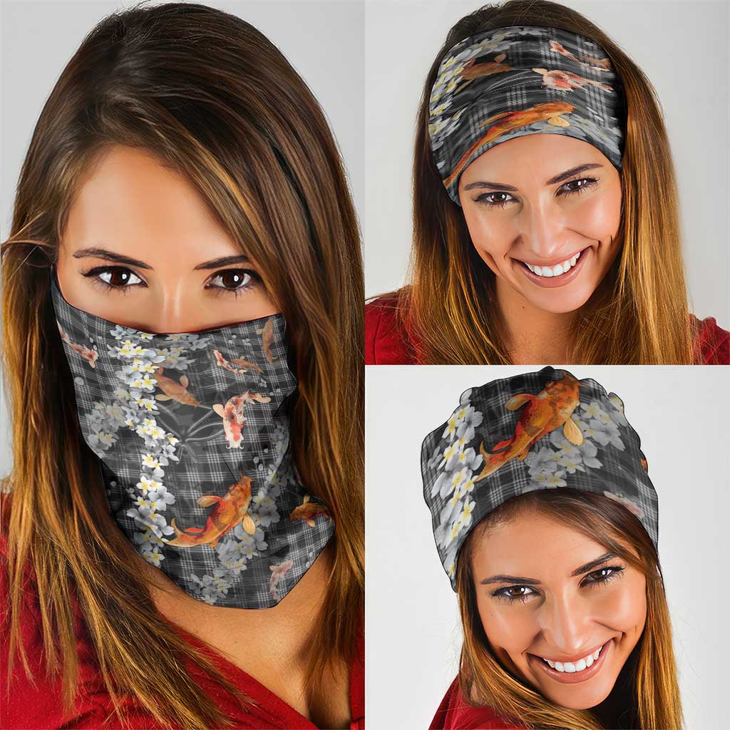 Black Palaka Hawaiian And Japanese Neck Gaiter Sakura Lei With Koi Fish DT05 - Polynesian Pride