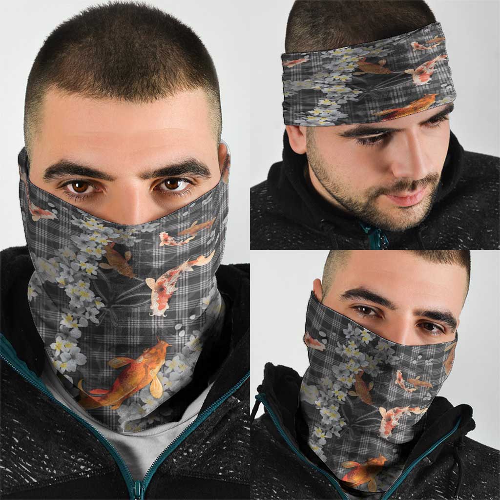 Black Palaka Hawaiian And Japanese Neck Gaiter Sakura Lei With Koi Fish DT05 - Polynesian Pride