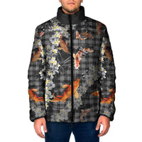 Black Palaka Hawaiian And Japanese Padded Jacket Sakura Lei With Koi Fish DT05 Men Black - Polynesian Pride