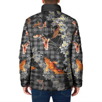Black Palaka Hawaiian And Japanese Padded Jacket Sakura Lei With Koi Fish DT05 - Polynesian Pride