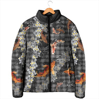 Black Palaka Hawaiian And Japanese Padded Jacket Sakura Lei With Koi Fish DT05 - Polynesian Pride