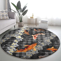 Black Palaka Hawaiian And Japanese Round Carpet Sakura Lei With Koi Fish DT05 - Polynesian Pride