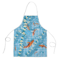Blue Palaka Hawaiian And Japanese Apron Sakura Lei With Koi Fish DT05 Blue - Polynesian Pride