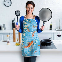 Blue Palaka Hawaiian And Japanese Apron Sakura Lei With Koi Fish DT05 - Polynesian Pride
