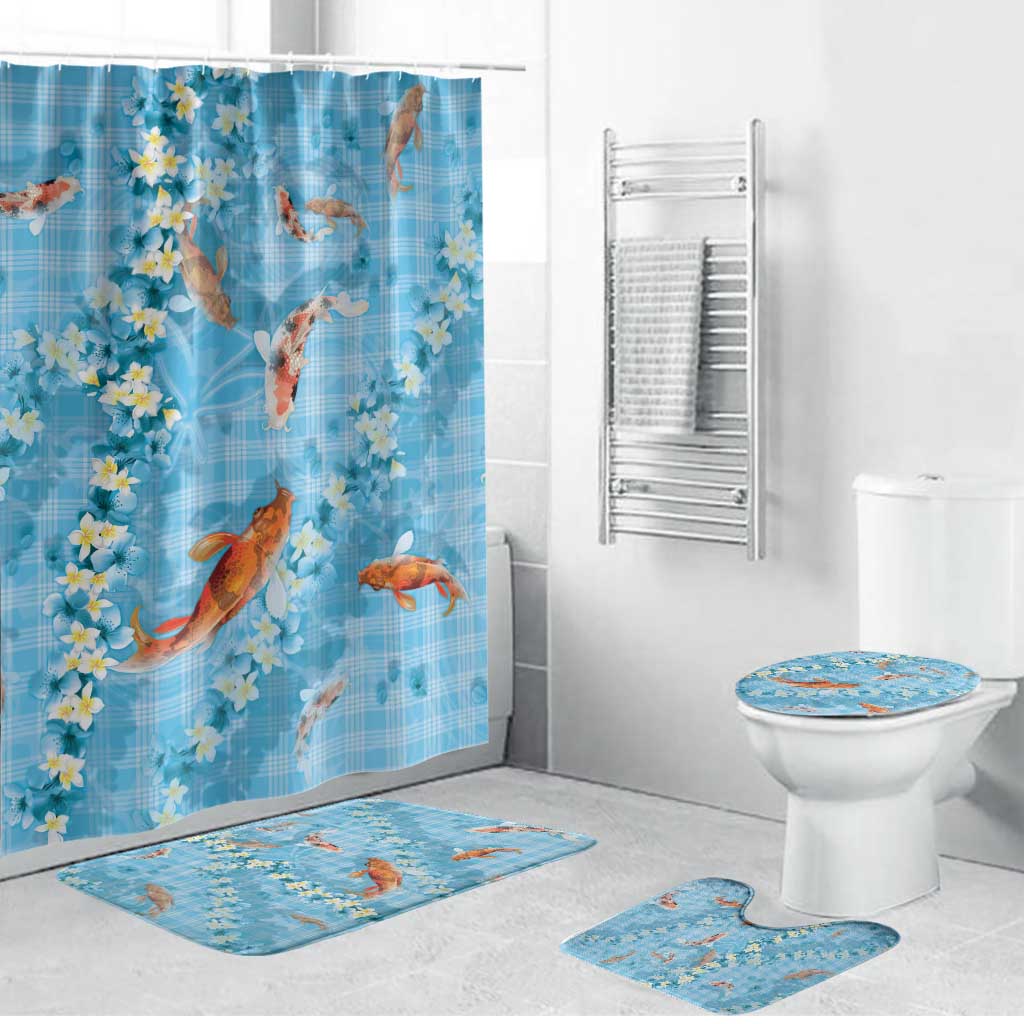 Blue Palaka Hawaiian And Japanese Bathroom Set Sakura Lei With Koi Fish DT05 Bathroom Set (4 pcs) Blue - Polynesian Pride