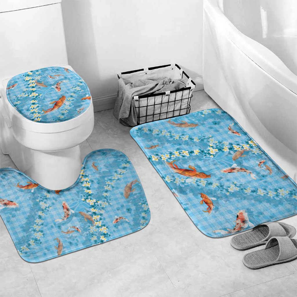 Blue Palaka Hawaiian And Japanese Bathroom Set Sakura Lei With Koi Fish DT05 Mat Set Only (3 pcs) One Size Blue - Polynesian Pride