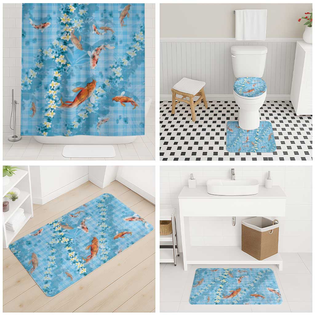 Blue Palaka Hawaiian And Japanese Bathroom Set Sakura Lei With Koi Fish DT05 - Polynesian Pride