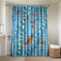 Blue Palaka Hawaiian And Japanese Bathroom Set Sakura Lei With Koi Fish DT05 Shower Curtain Only Blue - Polynesian Pride