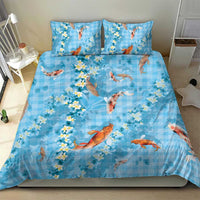 Blue Palaka Hawaiian And Japanese Bedding Set Sakura Lei With Koi Fish DT05 - Polynesian Pride