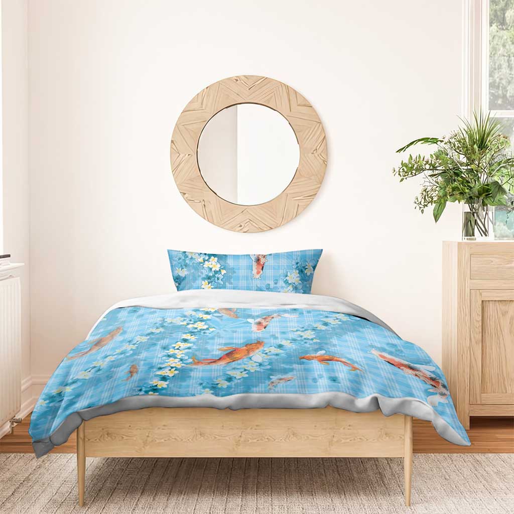 Blue Palaka Hawaiian And Japanese Bedding Set Sakura Lei With Koi Fish DT05 - Polynesian Pride