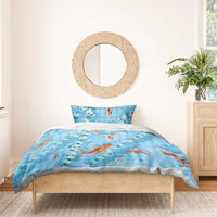 Blue Palaka Hawaiian And Japanese Bedding Set Sakura Lei With Koi Fish DT05 - Polynesian Pride