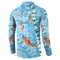 Blue Palaka Hawaiian And Japanese Button Sweatshirt Sakura Lei With Koi Fish DT05 - Polynesian Pride