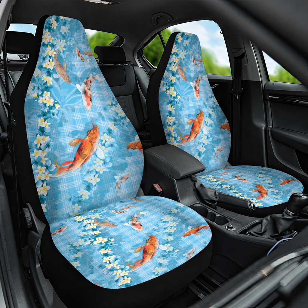 Blue Palaka Hawaiian And Japanese Car Seat Cover Sakura Lei With Koi Fish DT05 One Size Blue - Polynesian Pride