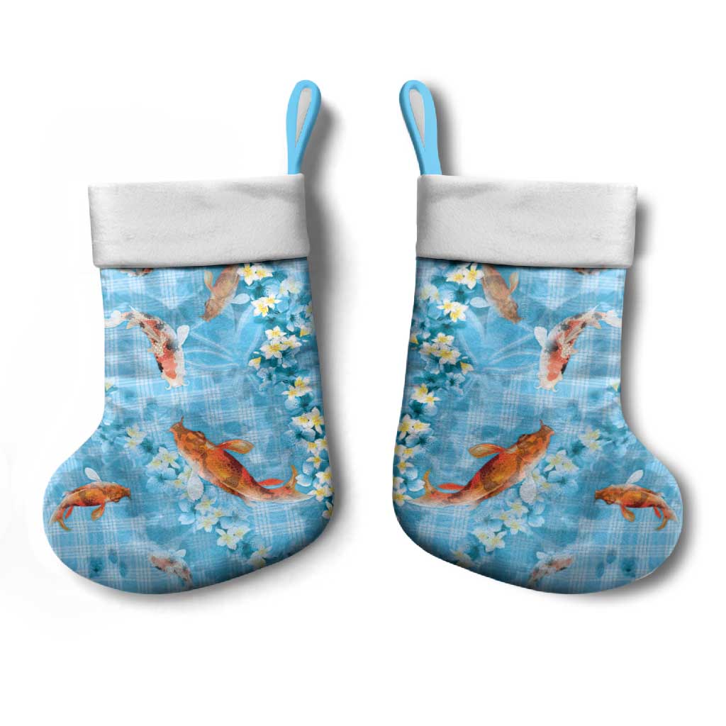 Blue Palaka Hawaiian And Japanese Christmas Stocking Sakura Lei With Koi Fish DT05 - Polynesian Pride