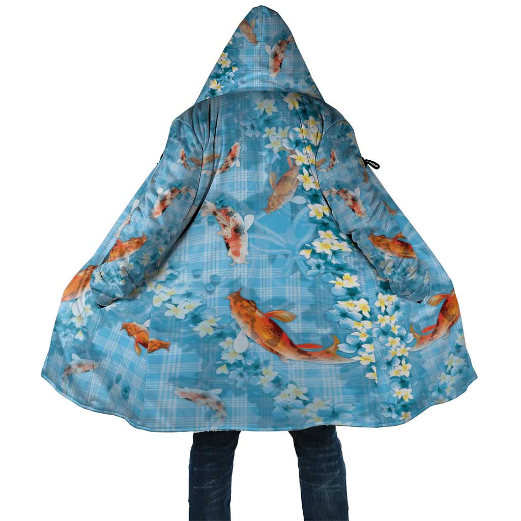 Blue Palaka Hawaiian And Japanese Cloak Sakura Lei With Koi Fish DT05 Unisex Blue - Polynesian Pride