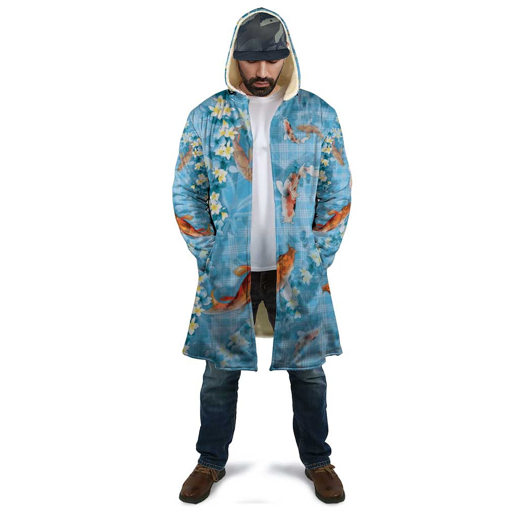 Blue Palaka Hawaiian And Japanese Cloak Sakura Lei With Koi Fish DT05 - Polynesian Pride