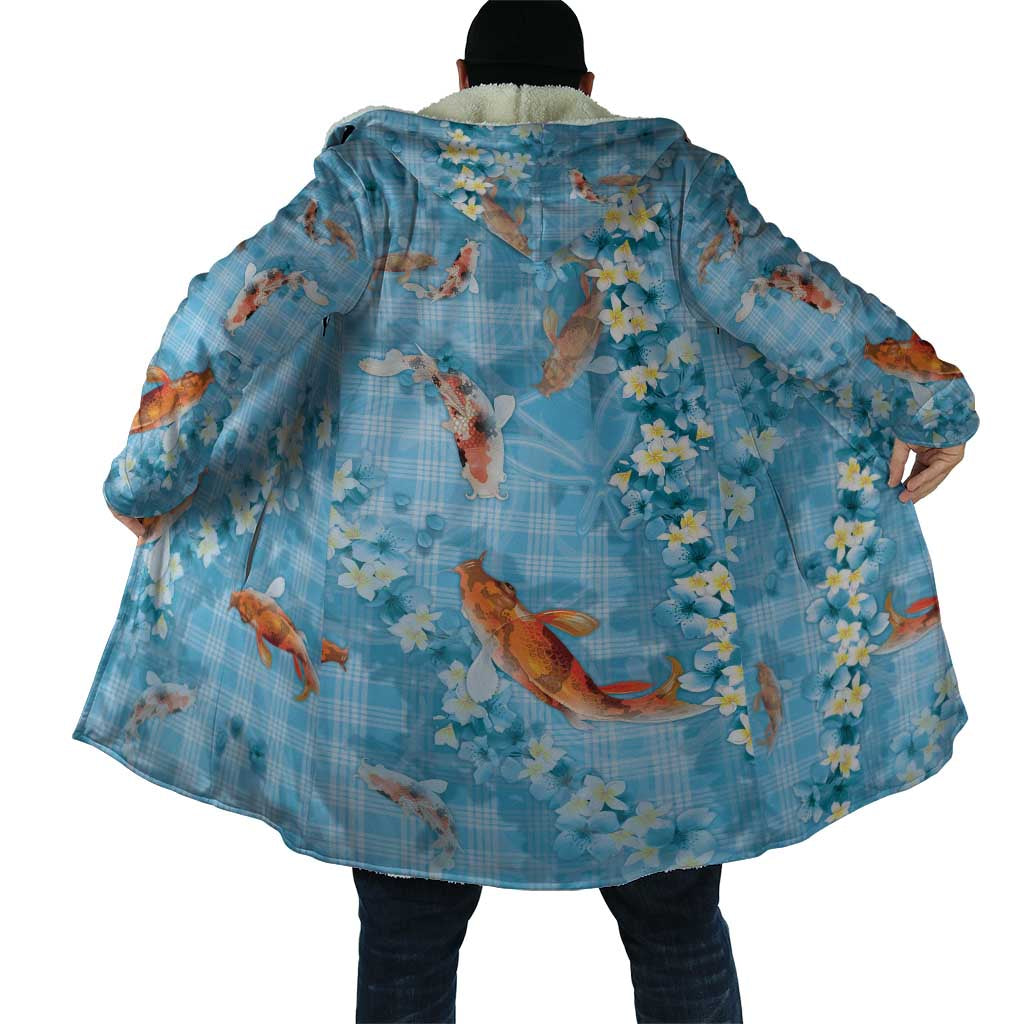 Blue Palaka Hawaiian And Japanese Cloak Sakura Lei With Koi Fish DT05 - Polynesian Pride