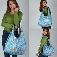 Blue Palaka Hawaiian And Japanese Grocery Bag Sakura Lei With Koi Fish DT05 - Polynesian Pride