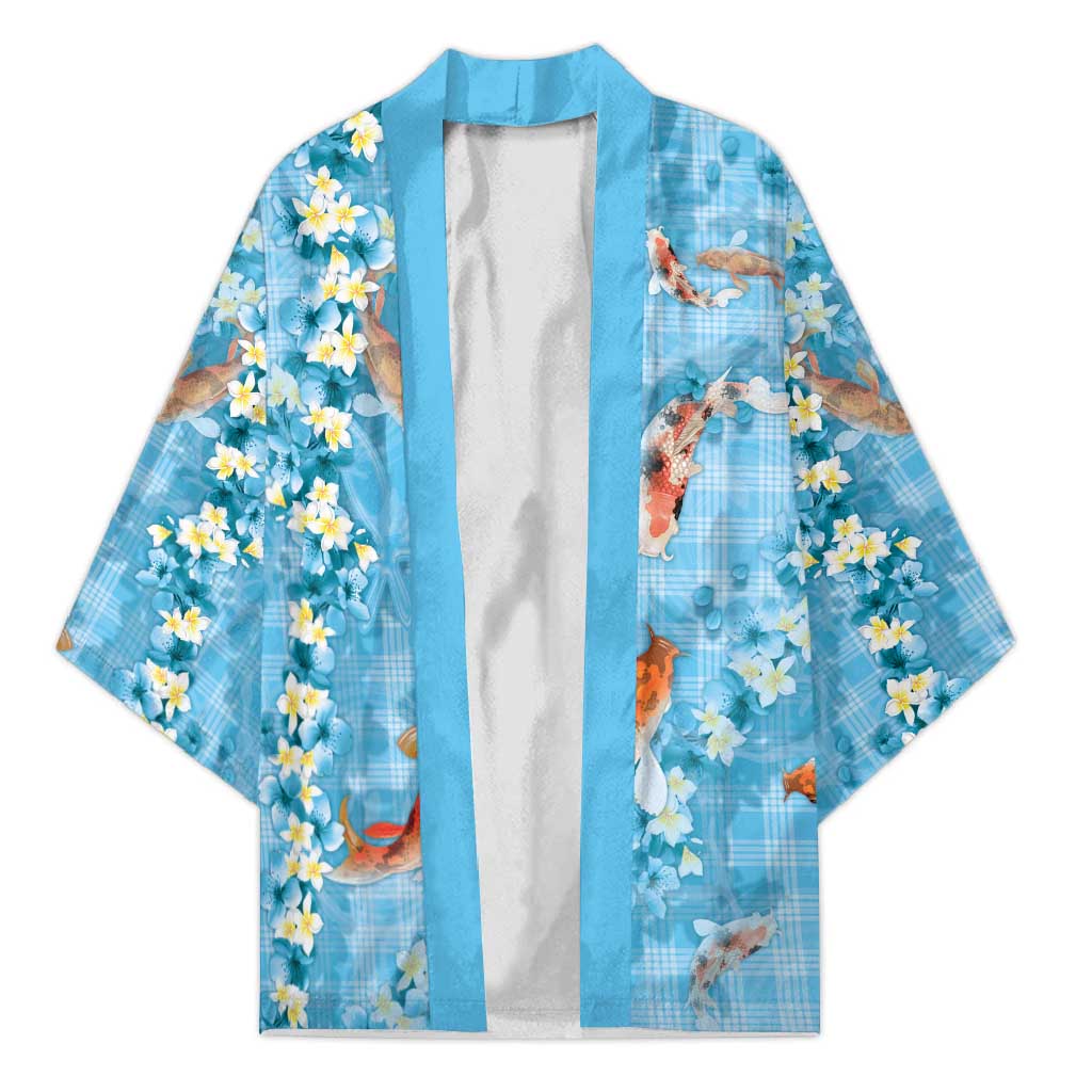 Blue Palaka Hawaiian And Japanese Kimono Sakura Lei With Koi Fish DT05 Unisex Blue - Polynesian Pride