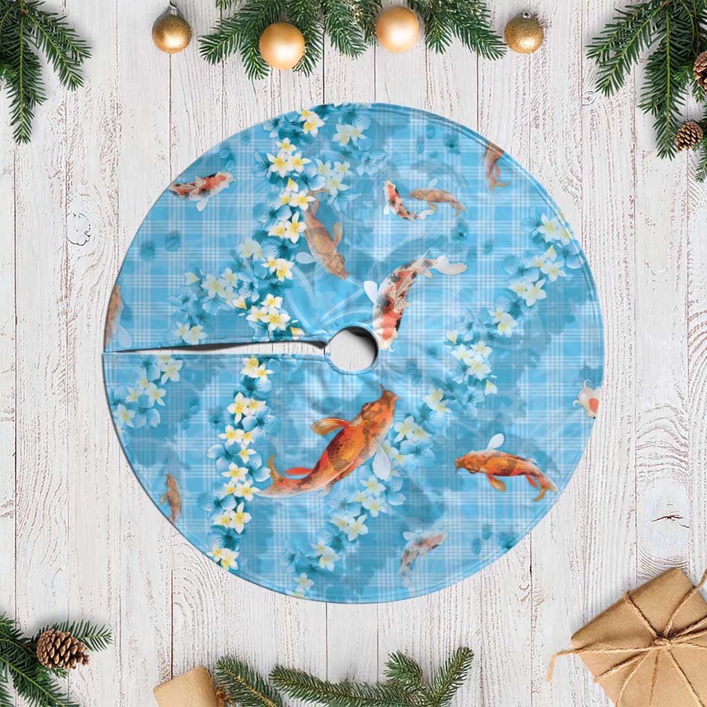 Blue Palaka Hawaiian And Japanese Tree Skirt Sakura Lei With Koi Fish DT05 Casual Blue - Polynesian Pride