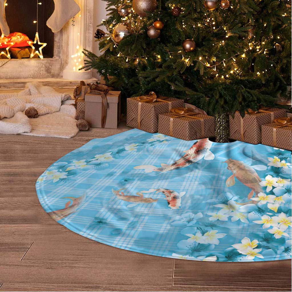 Blue Palaka Hawaiian And Japanese Tree Skirt Sakura Lei With Koi Fish DT05 - Polynesian Pride