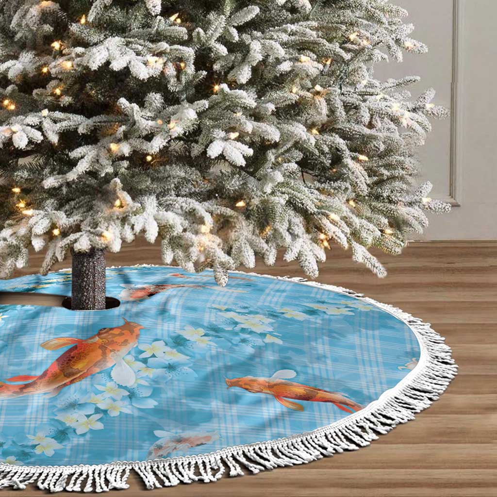 Blue Palaka Hawaiian And Japanese Tree Skirt Sakura Lei With Koi Fish DT05 - Polynesian Pride