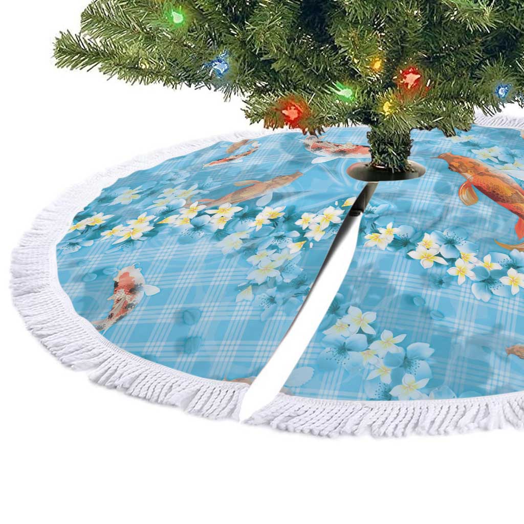 Blue Palaka Hawaiian And Japanese Tree Skirt Sakura Lei With Koi Fish DT05 - Polynesian Pride