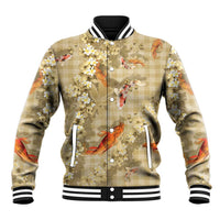 Beige Palaka Hawaiian And Japanese Baseball Jacket Sakura Lei With Koi Fish DT05 Unisex Beige - Polynesian Pride