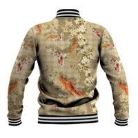 Beige Palaka Hawaiian And Japanese Baseball Jacket Sakura Lei With Koi Fish DT05 - Polynesian Pride
