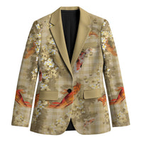 Beige Palaka Hawaiian And Japanese Blazer Sakura Lei With Koi Fish DT05 Unisex Beige - Polynesian Pride