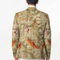 Beige Palaka Hawaiian And Japanese Blazer Sakura Lei With Koi Fish DT05 - Polynesian Pride