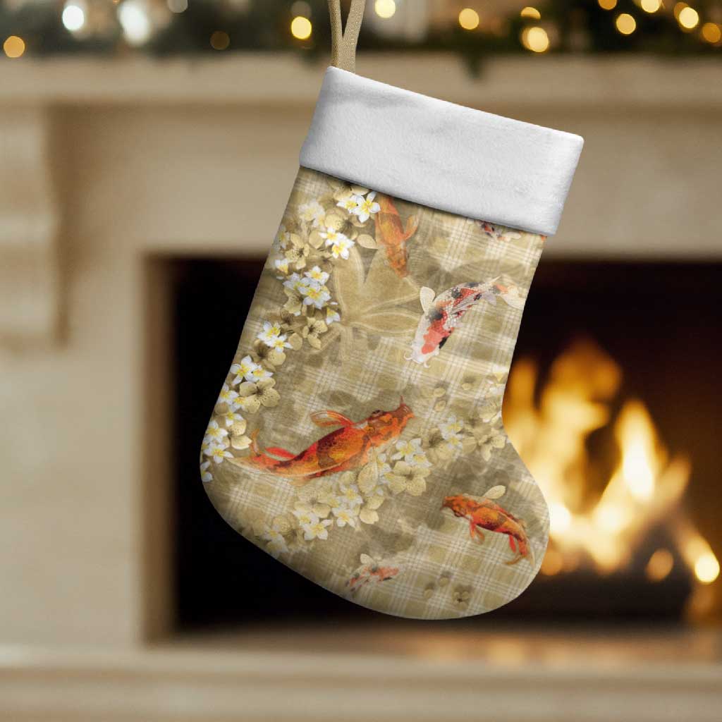 Beige Palaka Hawaiian And Japanese Christmas Stocking Sakura Lei With Koi Fish DT05 Set of 2 Beige - Polynesian Pride