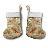 Beige Palaka Hawaiian And Japanese Christmas Stocking Sakura Lei With Koi Fish DT05 - Polynesian Pride