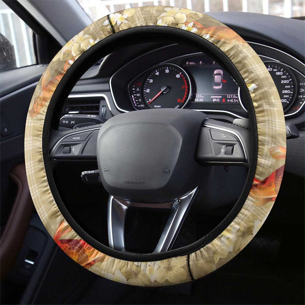 Beige Palaka Hawaiian And Japanese Steering Wheel Cover Sakura Lei With Koi Fish DT05 - Polynesian Pride
