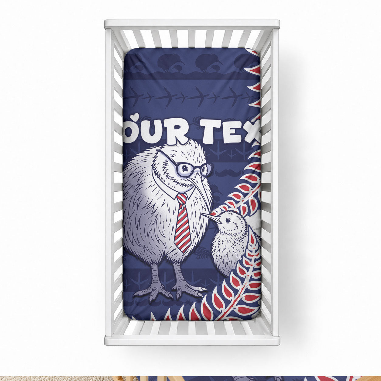 Personalised New Zealand Father's Day Baby Bed Cover Daddy Kiwi Bird Silver Ferns DT05 28 × 52 in Navy - Polynesian Pride