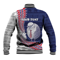 Personalised New Zealand Father's Day Baseball Jacket Daddy Kiwi Bird Silver Ferns