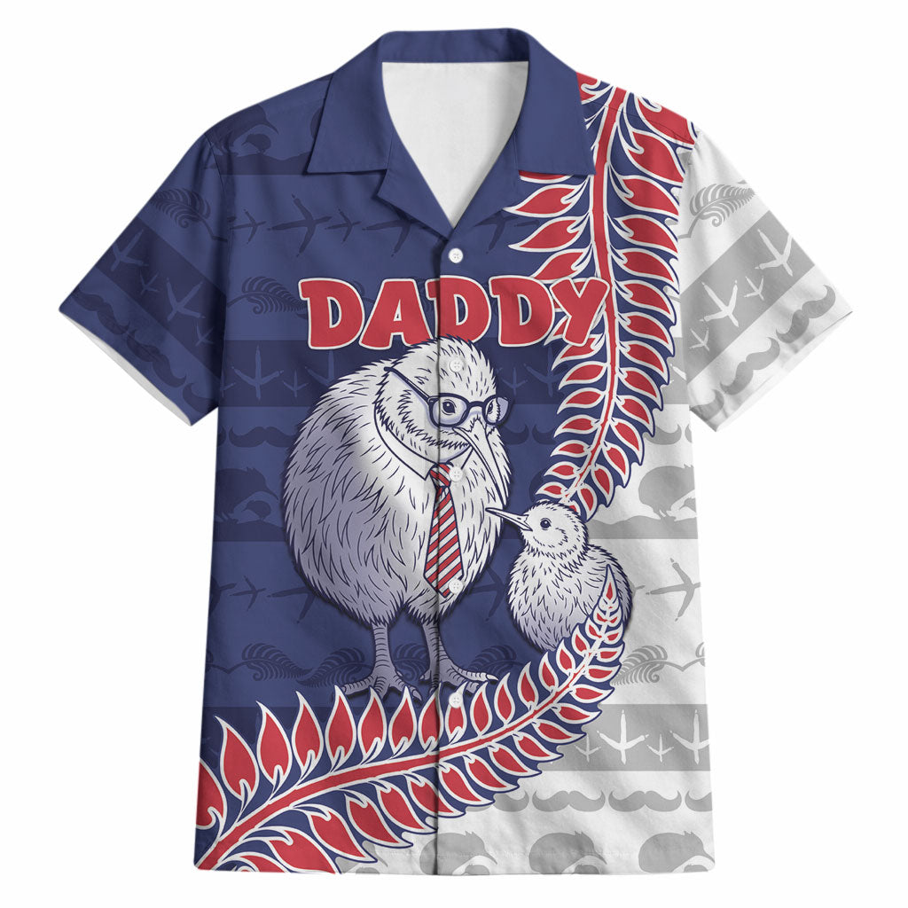 Personalised New Zealand Father's Day Hawaiian Shirt Daddy Kiwi Bird Silver Ferns DT05 Navy - Polynesian Pride