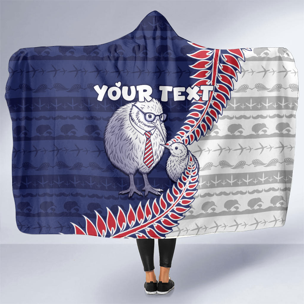 Personalised New Zealand Father's Day Hooded Blanket Daddy Kiwi Bird Silver Ferns DT05 One Size Navy - Polynesian Pride