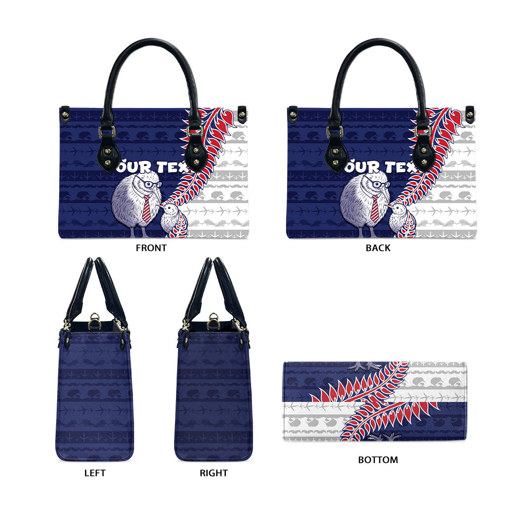Personalised New Zealand Father's Day Leather Bag Daddy Kiwi Bird Silver Ferns DT05 - Polynesian Pride