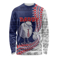 Personalised New Zealand Father's Day Long Sleeve Shirt Daddy Kiwi Bird Silver Ferns DT05 Unisex Navy - Polynesian Pride