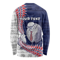 Personalised New Zealand Father's Day Long Sleeve Shirt Daddy Kiwi Bird Silver Ferns DT05 - Polynesian Pride