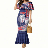 Personalised New Zealand Father's Day Mermaid Dress Daddy Kiwi Bird Silver Ferns DT05 Women Navy - Polynesian Pride