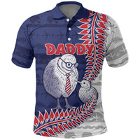Personalised New Zealand Father's Day Polo Shirt Daddy Kiwi Bird Silver Ferns DT05 Navy - Polynesian Pride