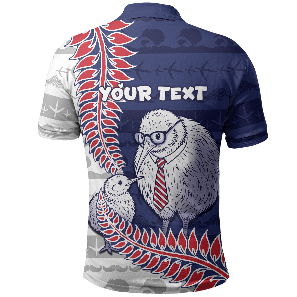 Personalised New Zealand Father's Day Polo Shirt Daddy Kiwi Bird Silver Ferns DT05 - Polynesian Pride