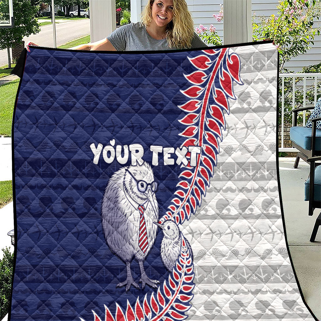 Personalised New Zealand Father's Day Quilt Daddy Kiwi Bird Silver Ferns DT05 Navy - Polynesian Pride