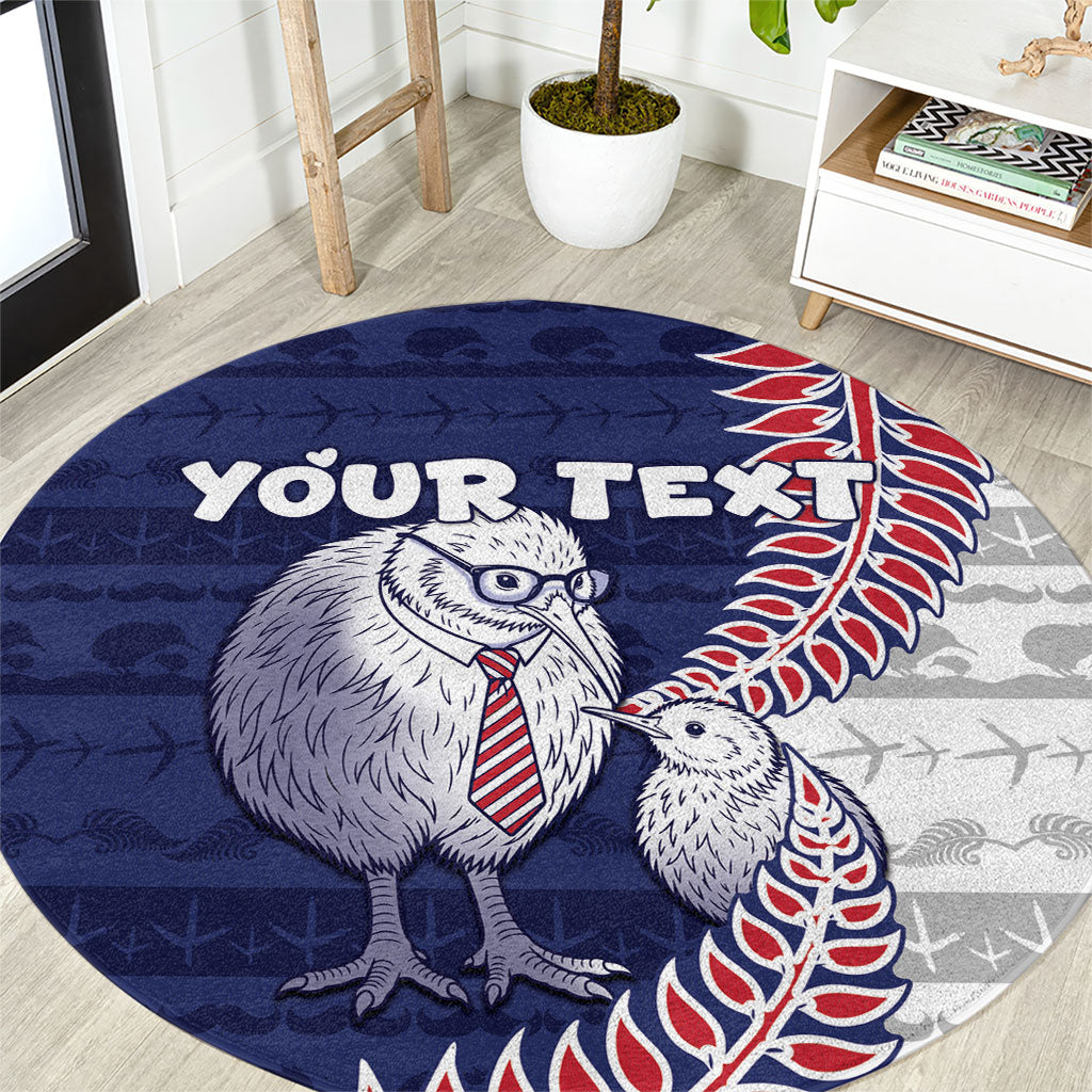 Personalised New Zealand Father's Day Round Carpet Daddy Kiwi Bird Silver Ferns DT05 Navy - Polynesian Pride
