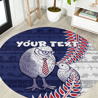 Personalised New Zealand Father's Day Round Carpet Daddy Kiwi Bird Silver Ferns DT05 Navy - Polynesian Pride