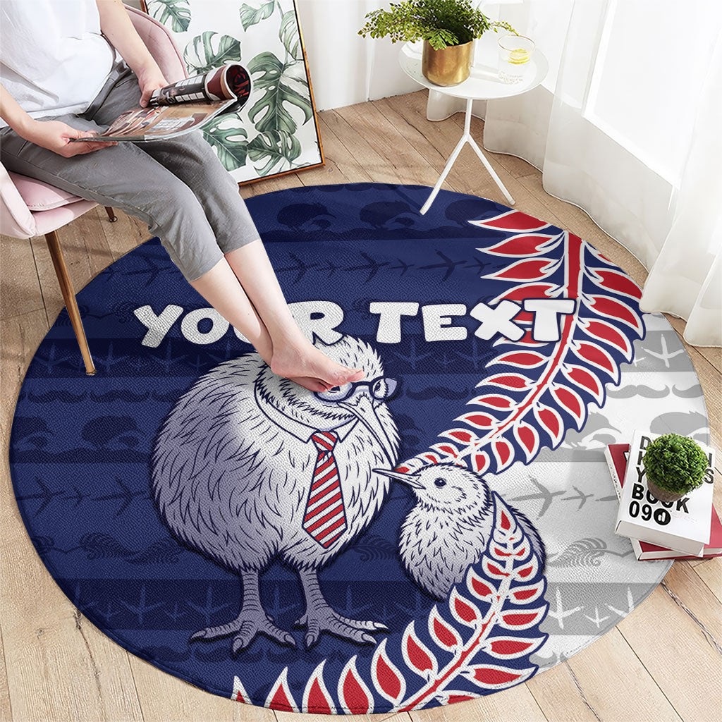 Personalised New Zealand Father's Day Round Carpet Daddy Kiwi Bird Silver Ferns DT05 - Polynesian Pride