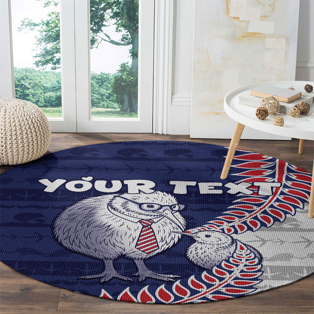 Personalised New Zealand Father's Day Round Carpet Daddy Kiwi Bird Silver Ferns DT05 - Polynesian Pride