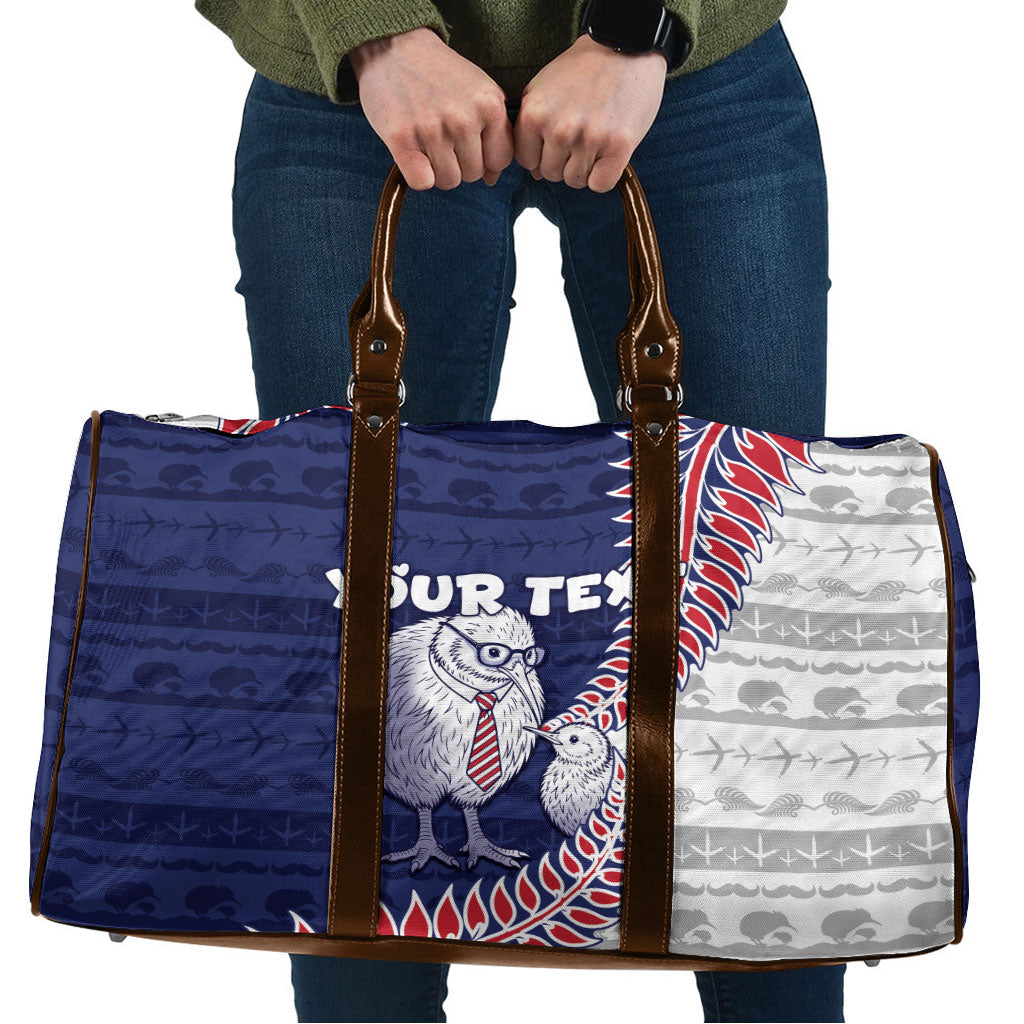 Personalised New Zealand Father's Day Travel Bag Daddy Kiwi Bird Silver Ferns DT05 Navy - Polynesian Pride